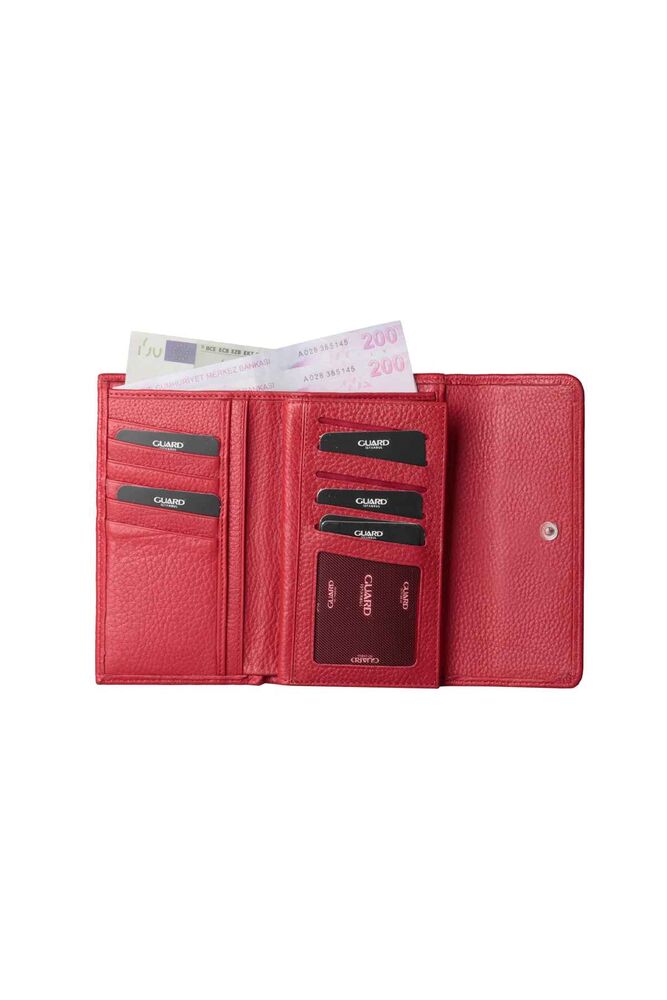 Red Genuine Leather Ladies Wallet with Snap Fastener