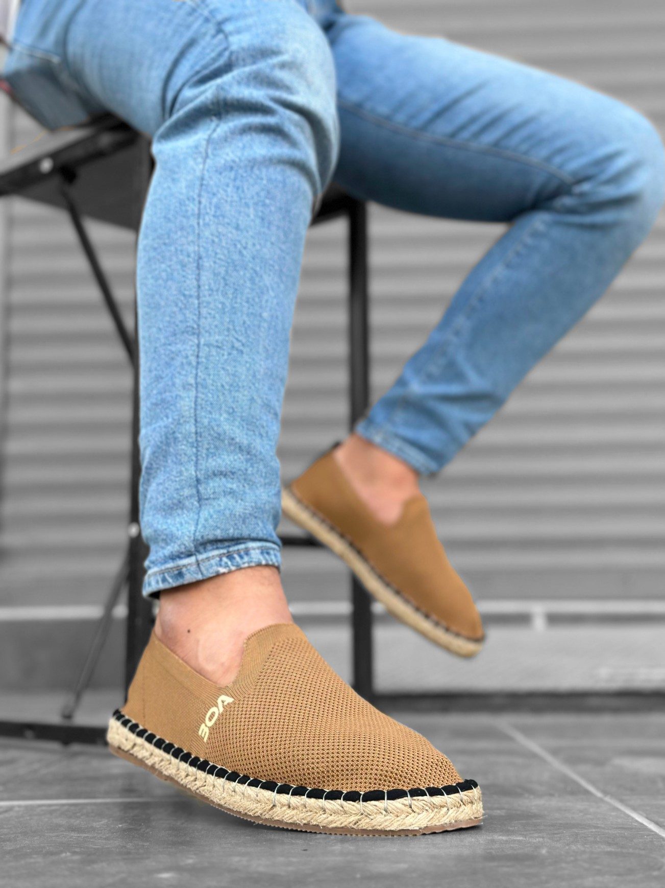 Comfortable Flat Sole Espadrille Knitted Knit Sweater Tan Casual Men's Shoes