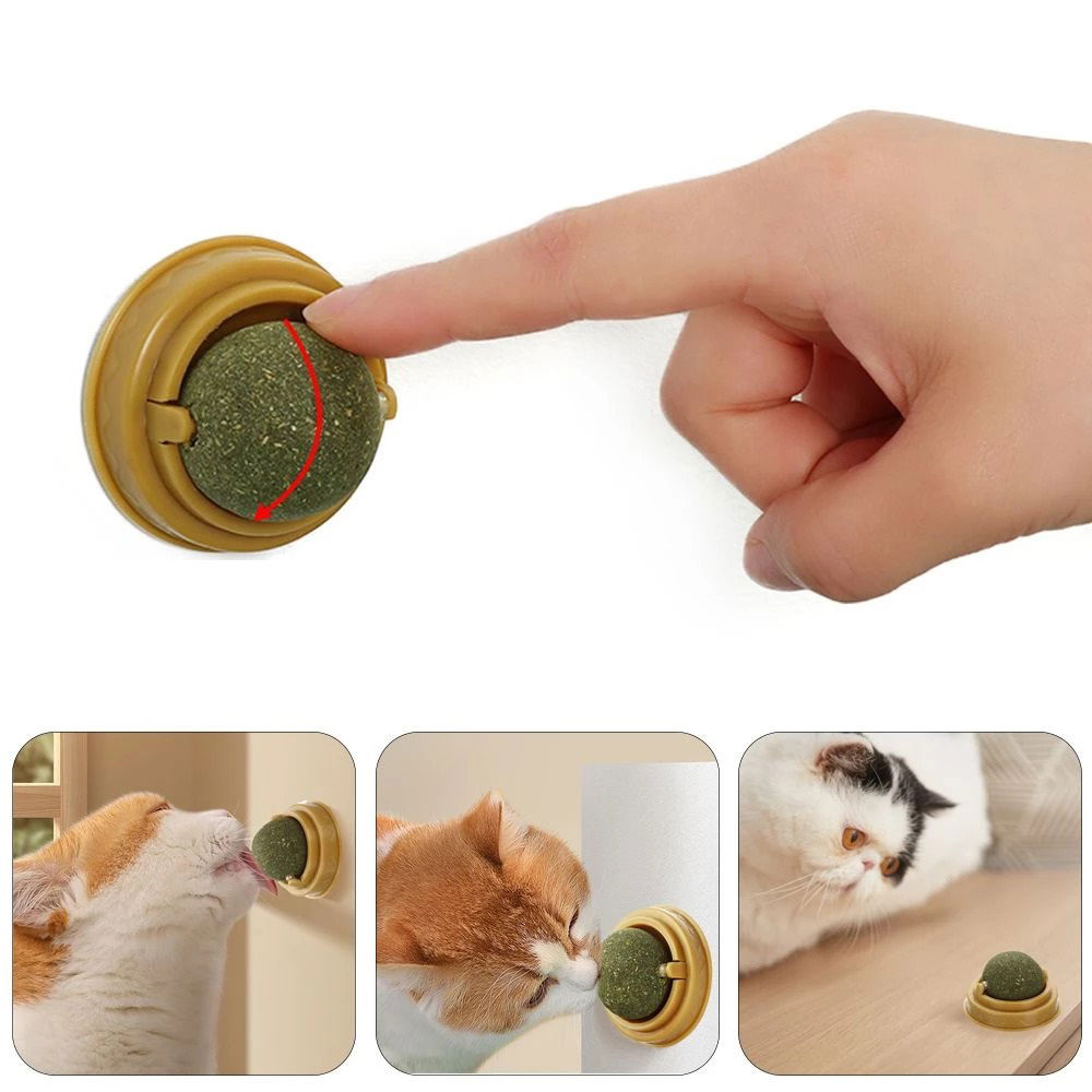 Wall Sticking Spinning Catnip Cat Play Ball Natural Cat Toy