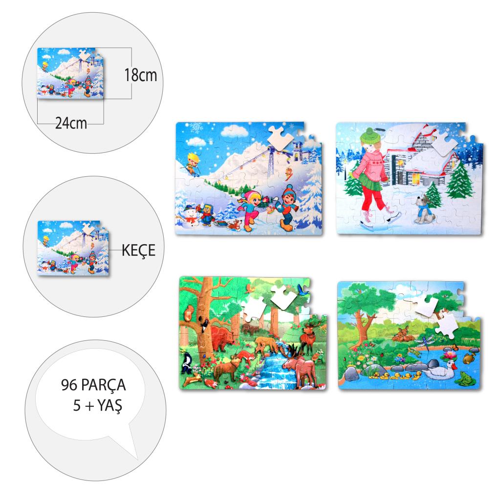 4 Set - 96 Piece Forest and Winter 5+ Felt Jigsaw Puzzle - 5 Year Old Puzzle