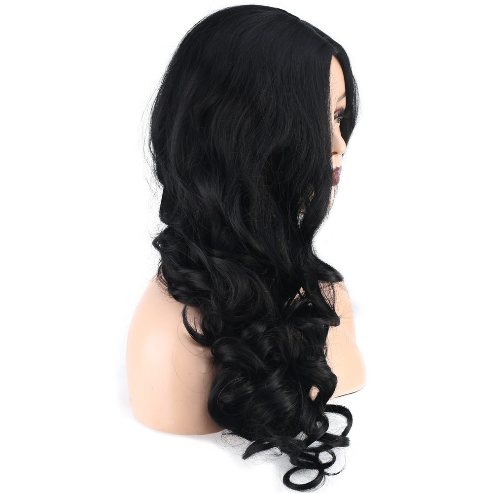 Long Kanekalon Fiber Synthetic Wig with Wavy Bangs / Dark Chestnut