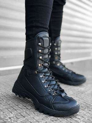 Lace-up Black Skin Military Boots