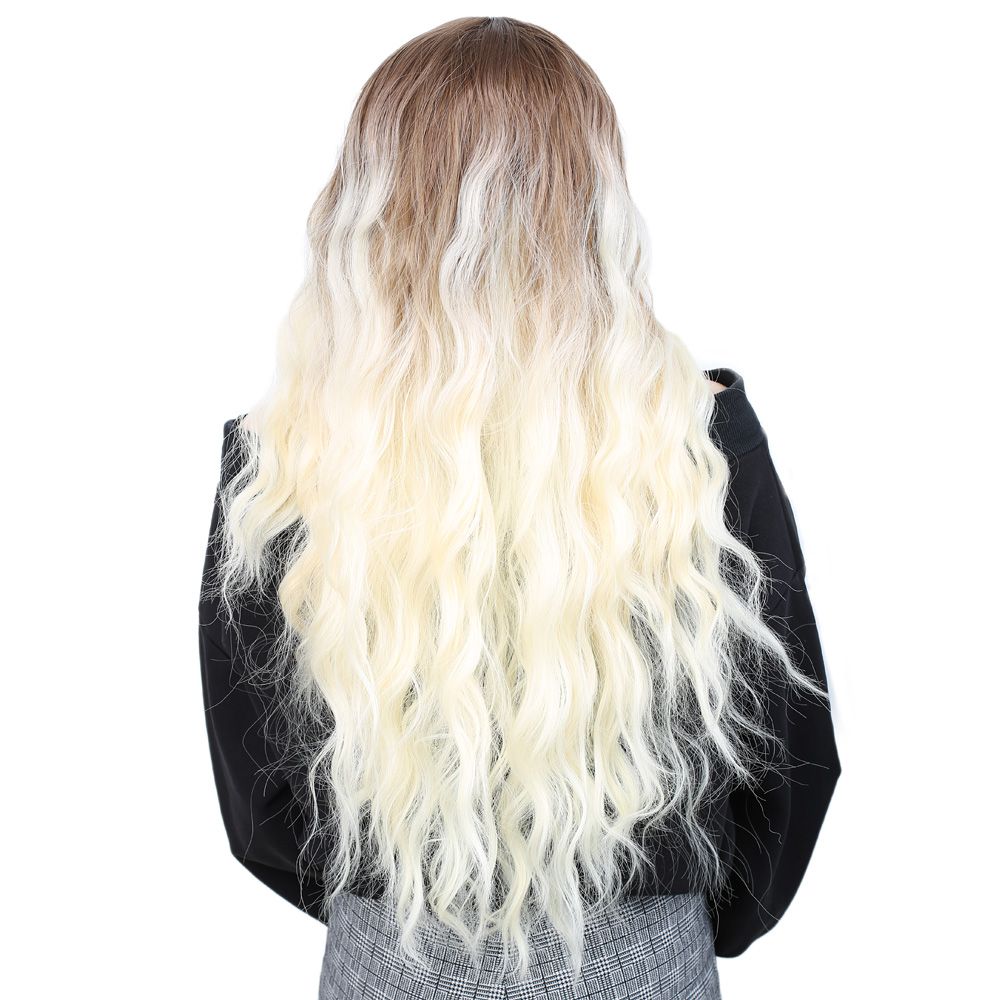 Kanekalon Fiber Synthetic Wig / Auburn / Platinum Ombré with Water Wavy Look and Long Bangs