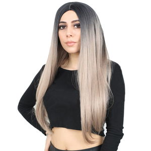 Kanekalon Fiber Synthetic Long Straight Wig / Black / Ashy Baby Yellow Ombré