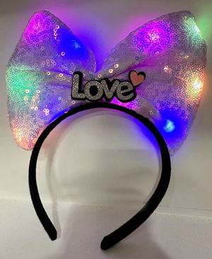 Led Lighted 3 Different Functions Silver Love Written Lilac Bow Crown 20X17 cm