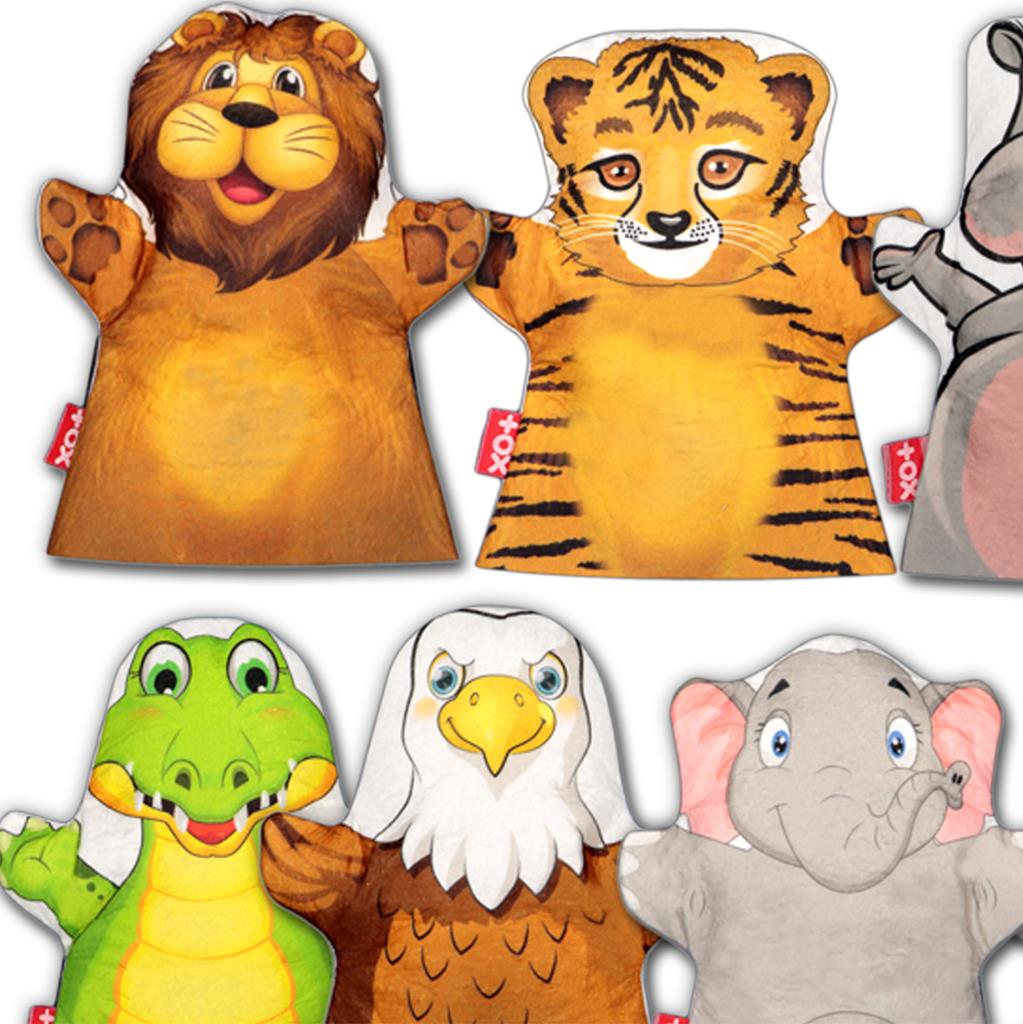 7 Piece Safari Animals Hand Puppet Set , Educational Toy