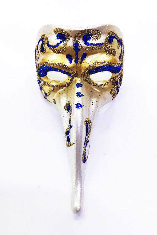 Venice Long Mask Magnet Made of Ceramic Material with Blue Color Embroidery