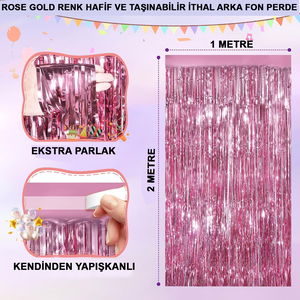 Rose Gold Color Extra Metalized Shiny Fringed Backdrop Curtain Imported A Quality 1x2 Meters