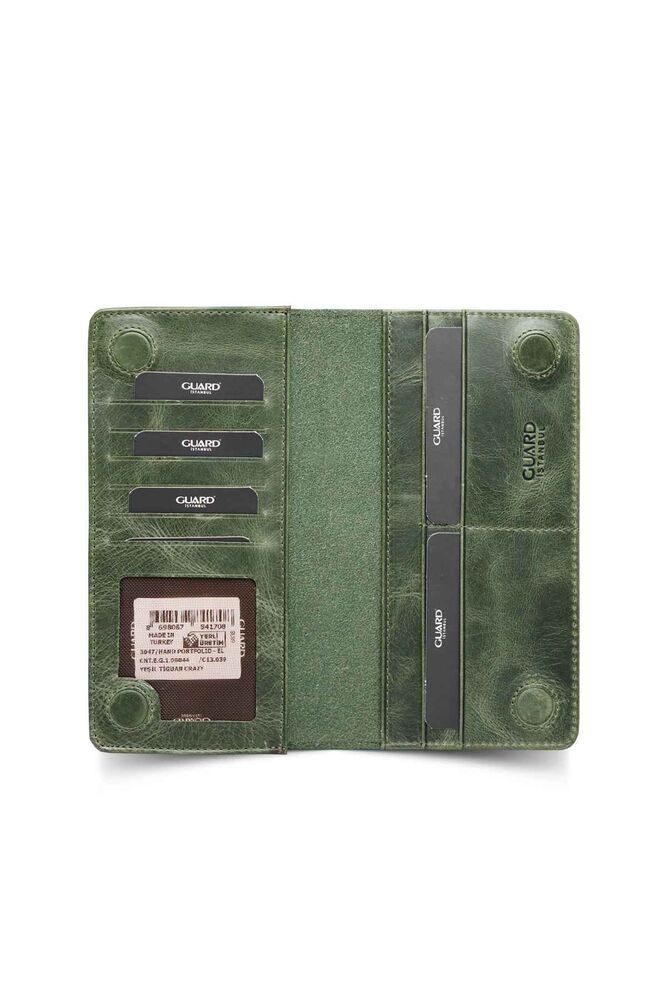 Men's/Women's Leather Portfolio Wallet with Phone Port - Khaki Green