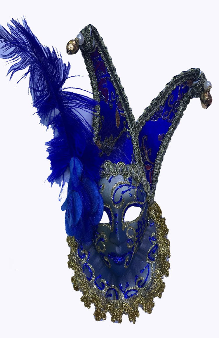 Decorative Feather Ceramic Mask Blue Color with Rattle