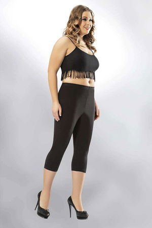 Plus Size Women's Capri Sports Lycra Plain Leggings Black 4005