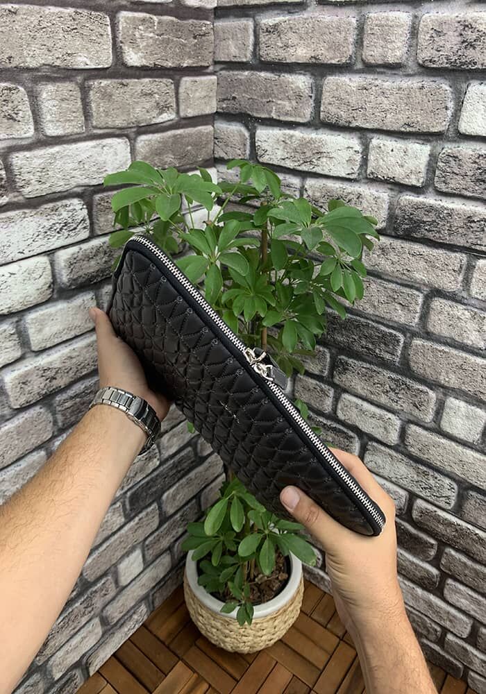 Anthracite Clutch Bag with Embroidery Pattern