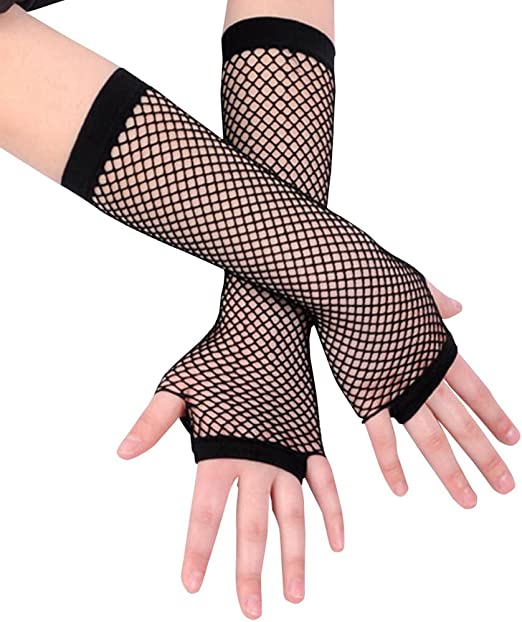 Black Color Long Mesh Gloves - Knit Gloves Black Color