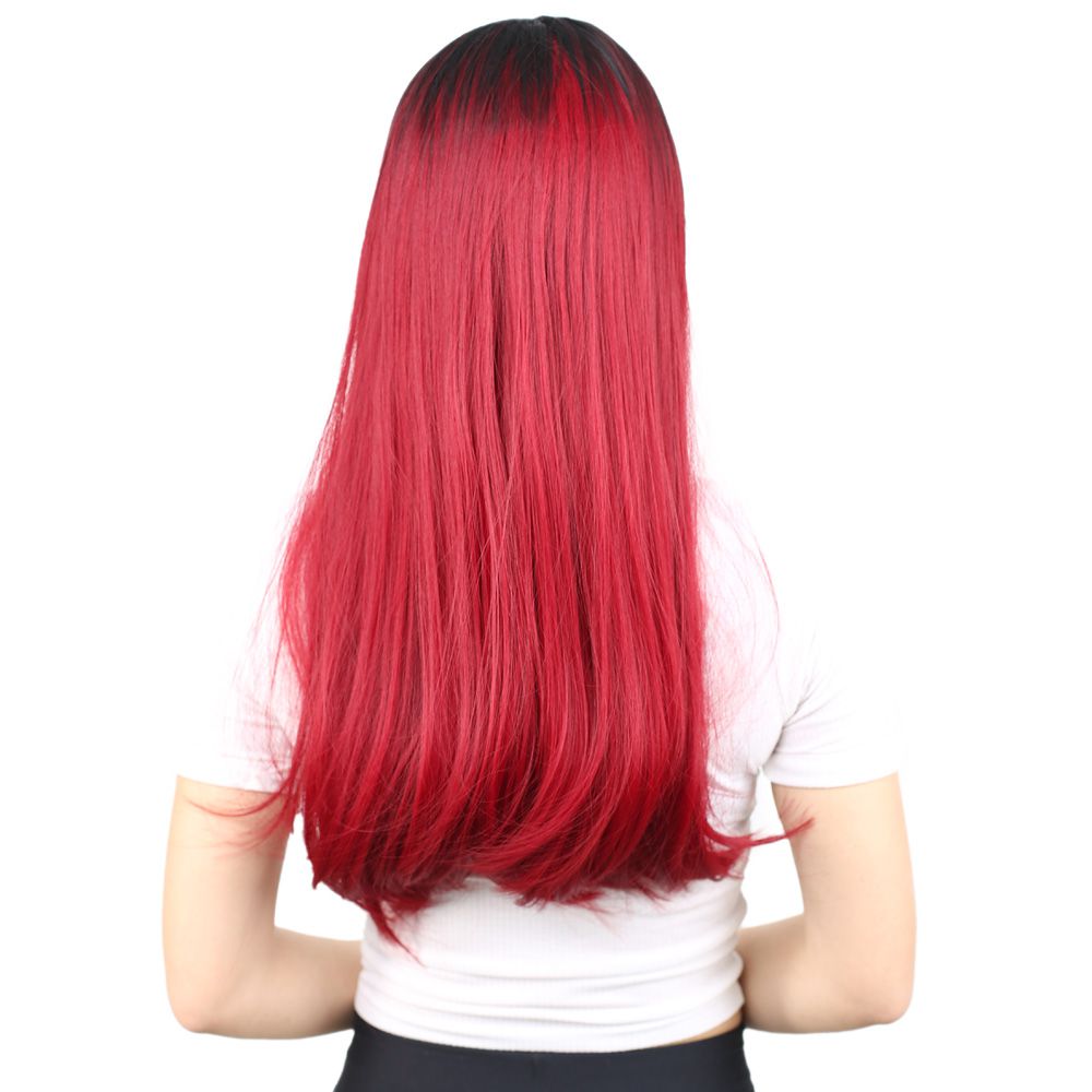 Kanekalon Fiber Synthetic Long Straight Wig / Black / Red Ombré