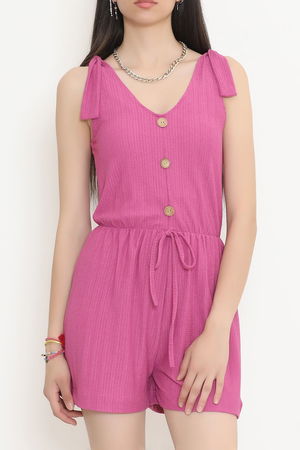 Buttoned V-Neck Linen Jumpsuit Fuchsia