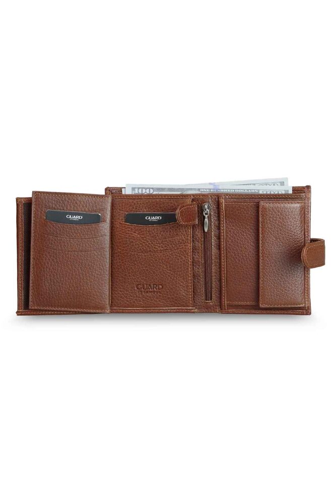 Vertical Tan Leather Men's Wallet with Multi-Compartment Patented