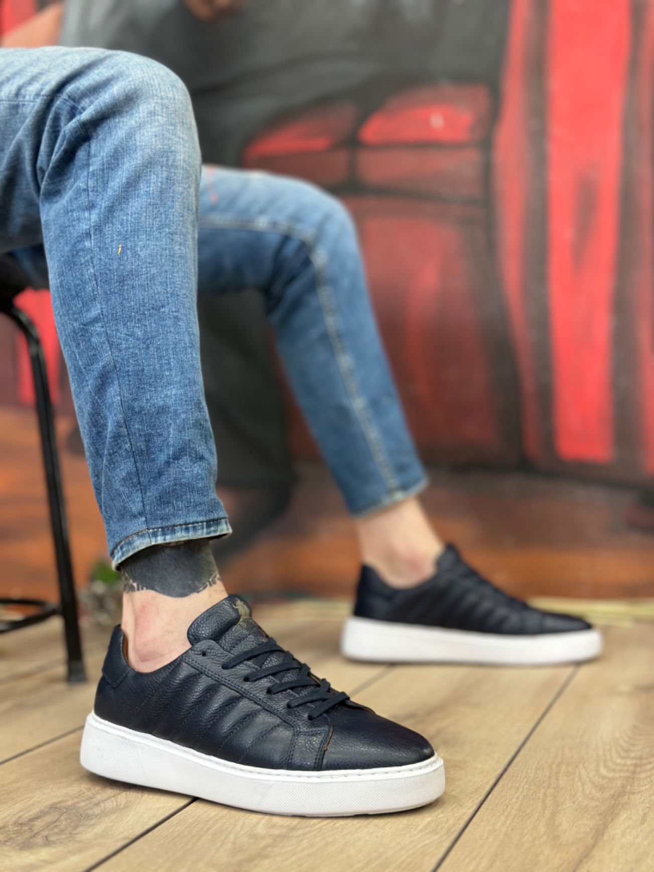 Inside Out Genuine Leather Lace-up Navy Blue Casual Men's Shoes