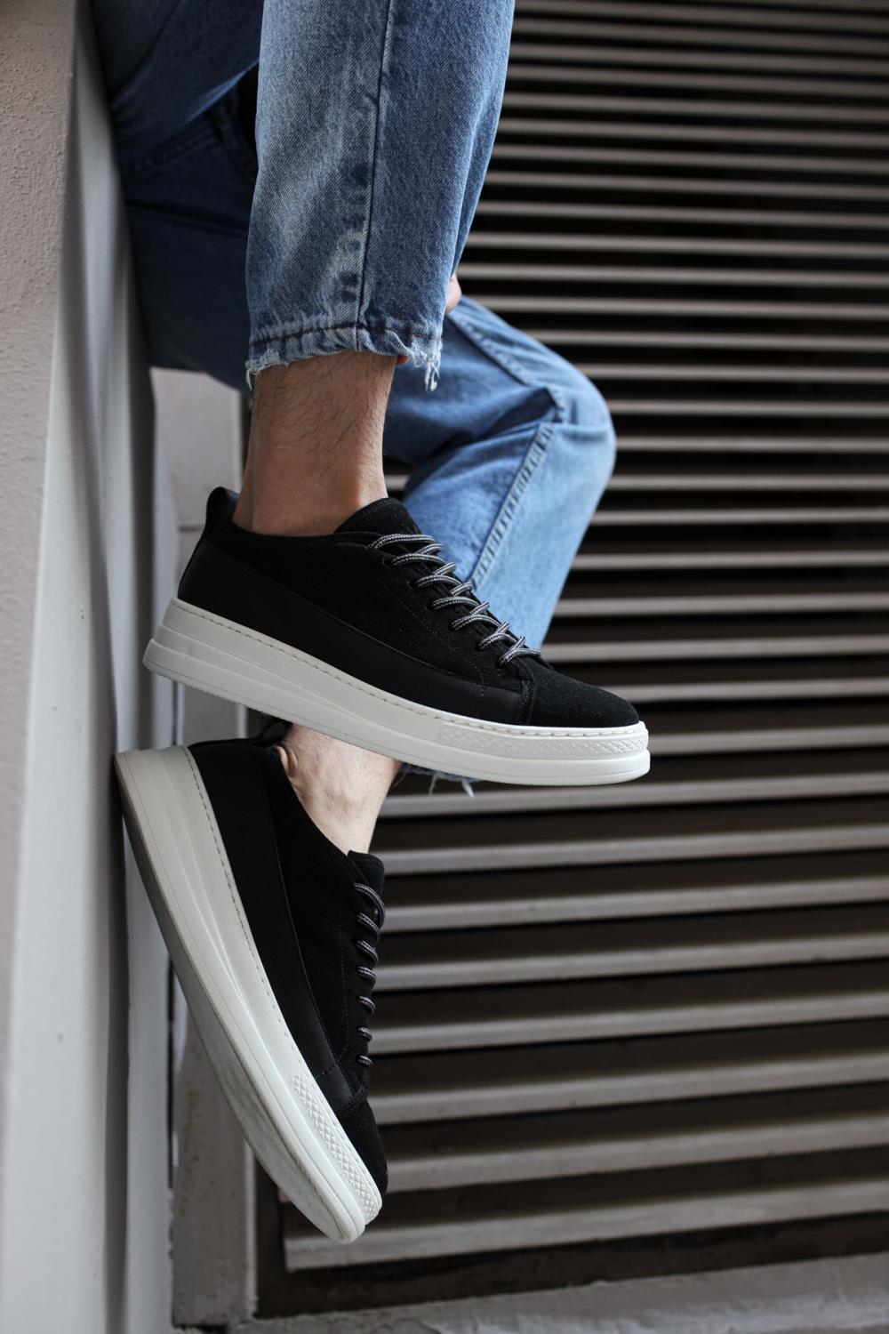 Sneakers Shoes Black Suede (White Sole)