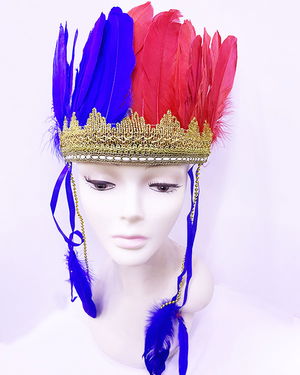 Maroon Blue Color Feathered Indian Headgear | Fan Headgear