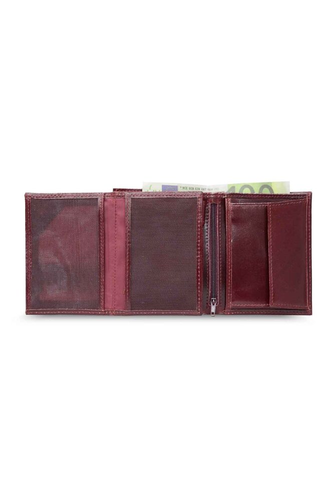 Özder Multi-Compartment Vertical Burgundy Leather Men's Wallet