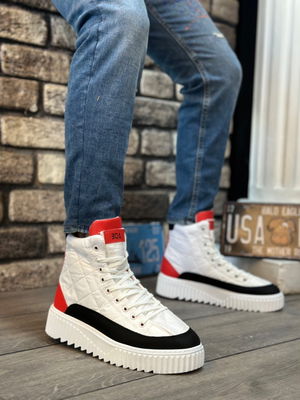 High Sole White Parachute Fabric Red Skin Detailed Men's Shoes