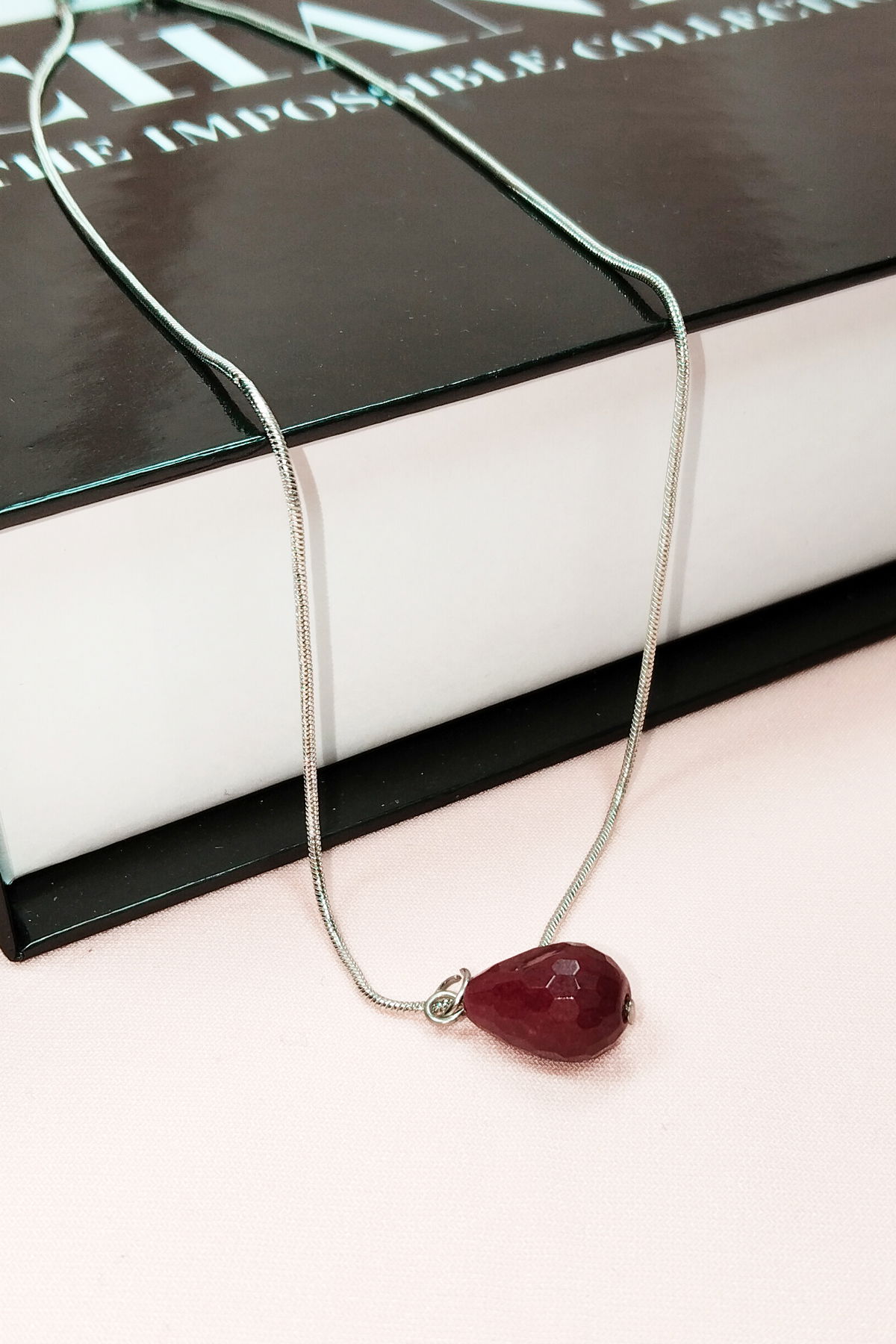 Ruby Natural Stone Handmade Pendant with Chain: 1.5 cm Chain: 20 cm Boxed