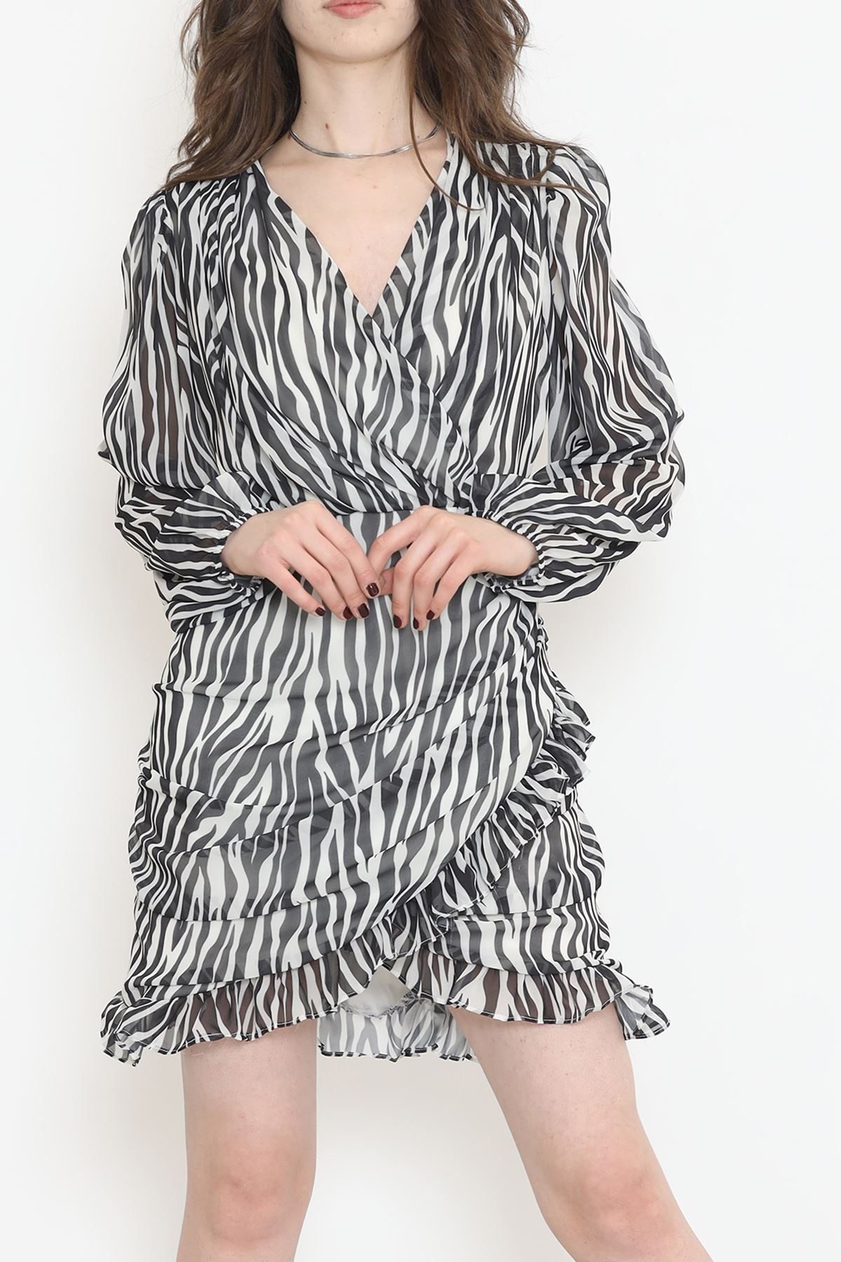 Double-breasted Chiffon Dress Zebra