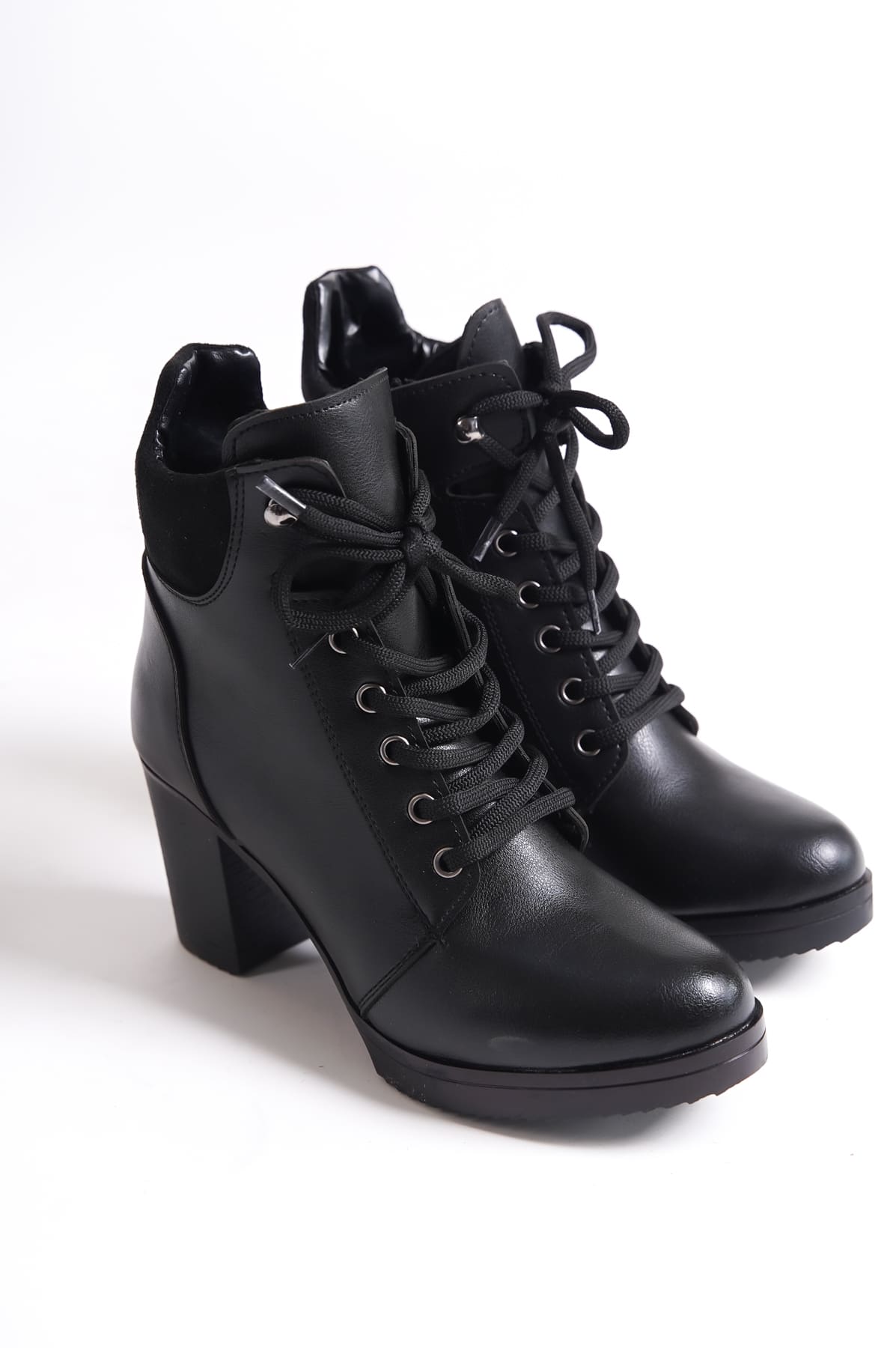 CLZ948 Lace-up Zippered Orthopedic Sole Waterproof and Cold Resistant Heeled Skin Women's Boots ST Black