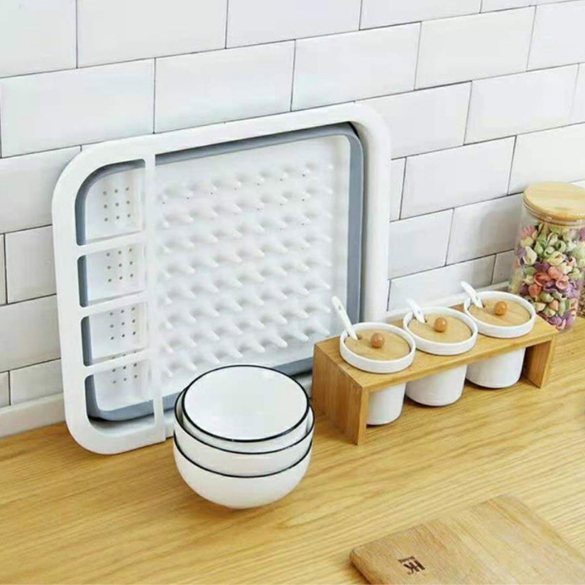 Countertop Folding Dish Dryer with Spoon Compartment