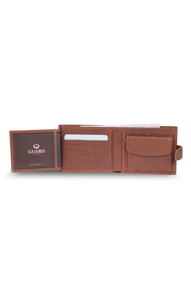 Horizontal Tan Genuine Leather Men's Wallet with Patented