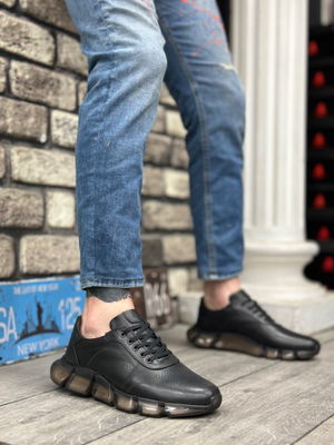 Inside Out Genuine Leather Comfortable Sole Black Sneakers Casual Men Shoes