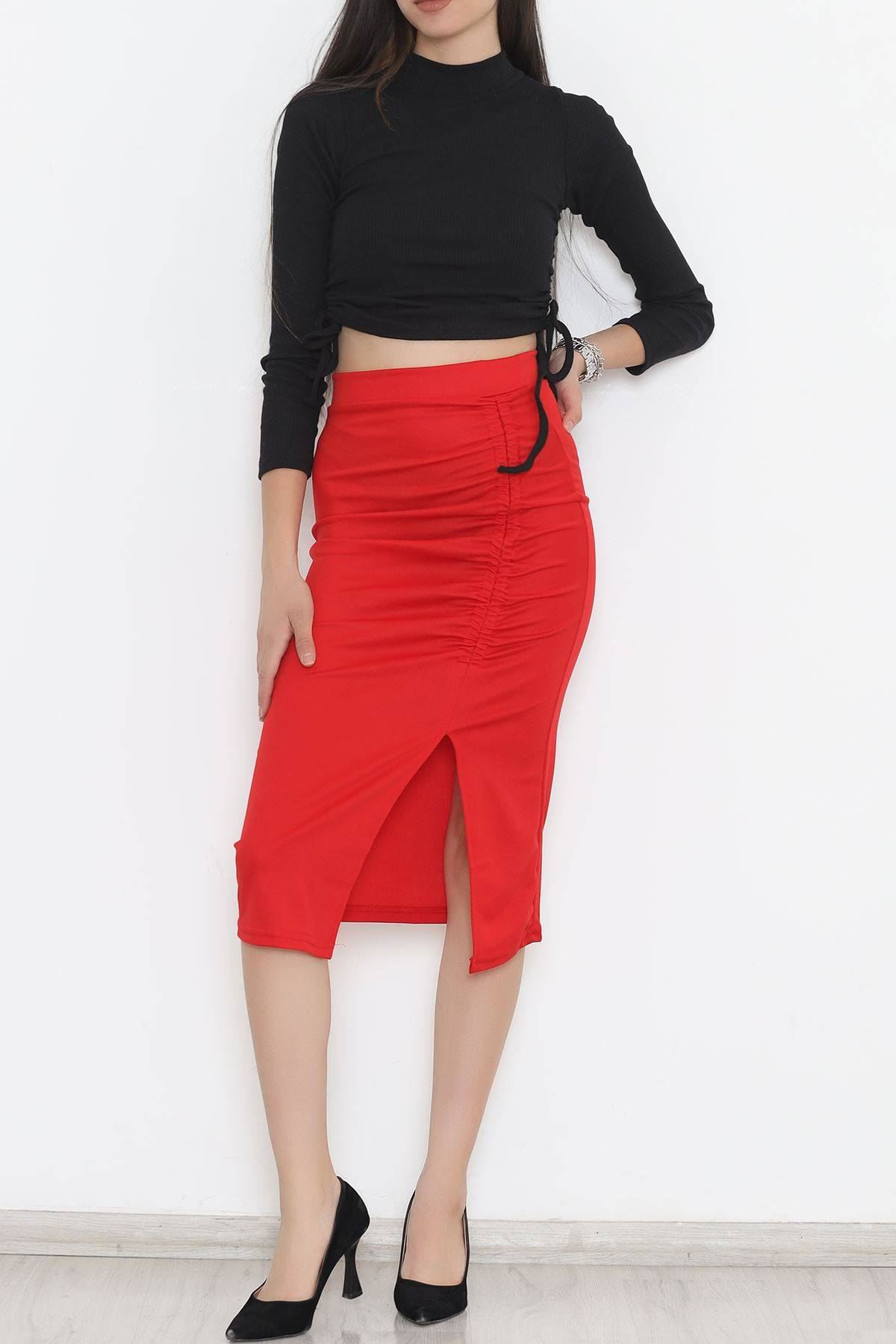 Scuba Shirred Skirt Red