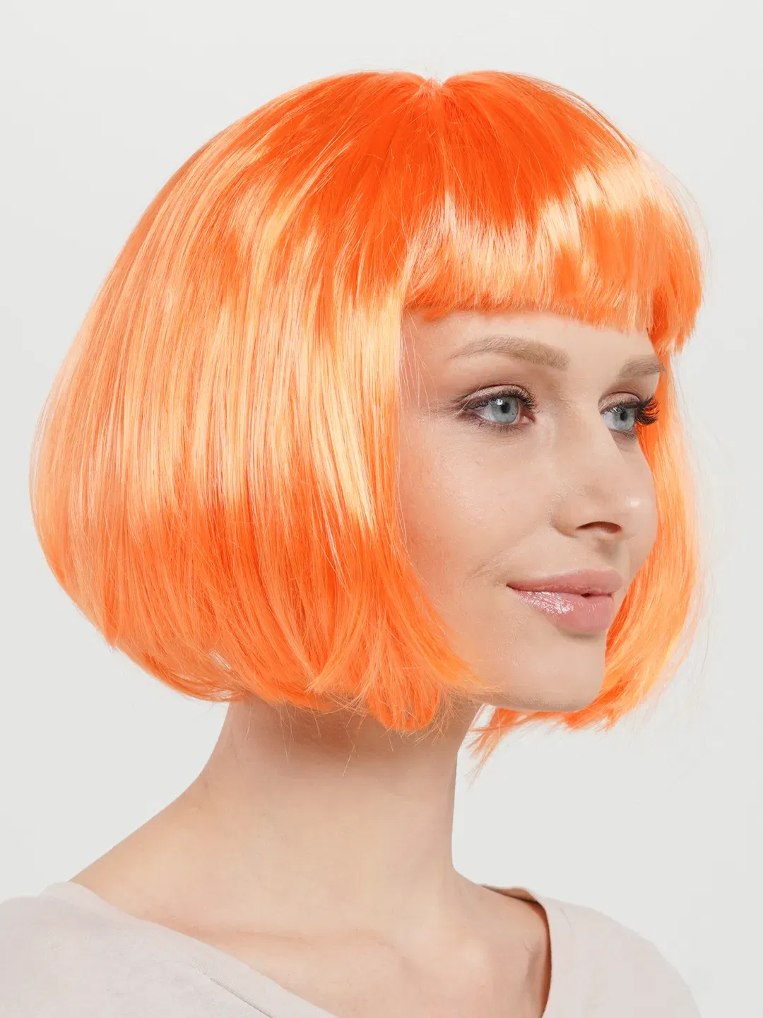 Orange Color Party Wig Blunt Hair