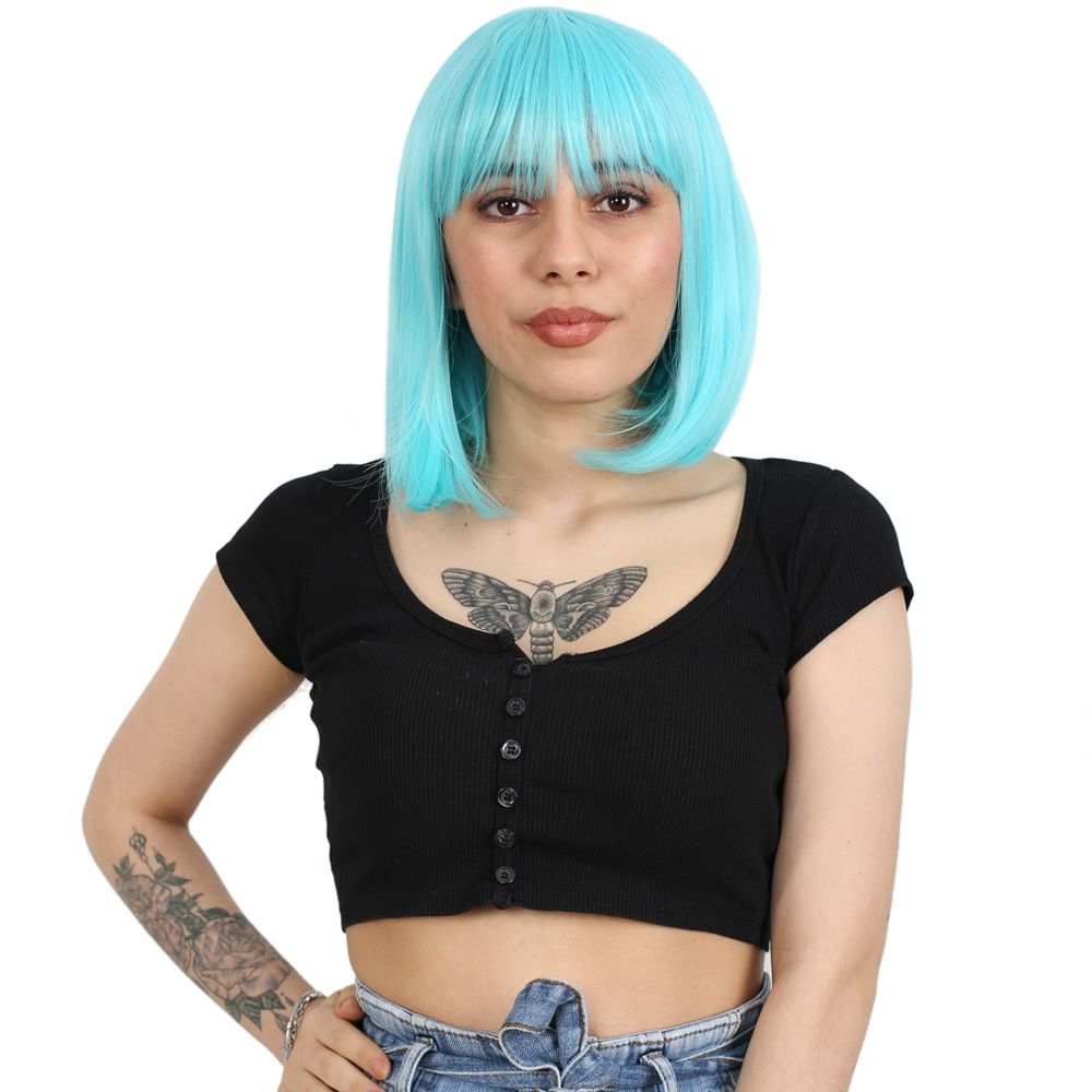 Kanekalon Fiber Synthetic Wig with Bangs / Baby Blue