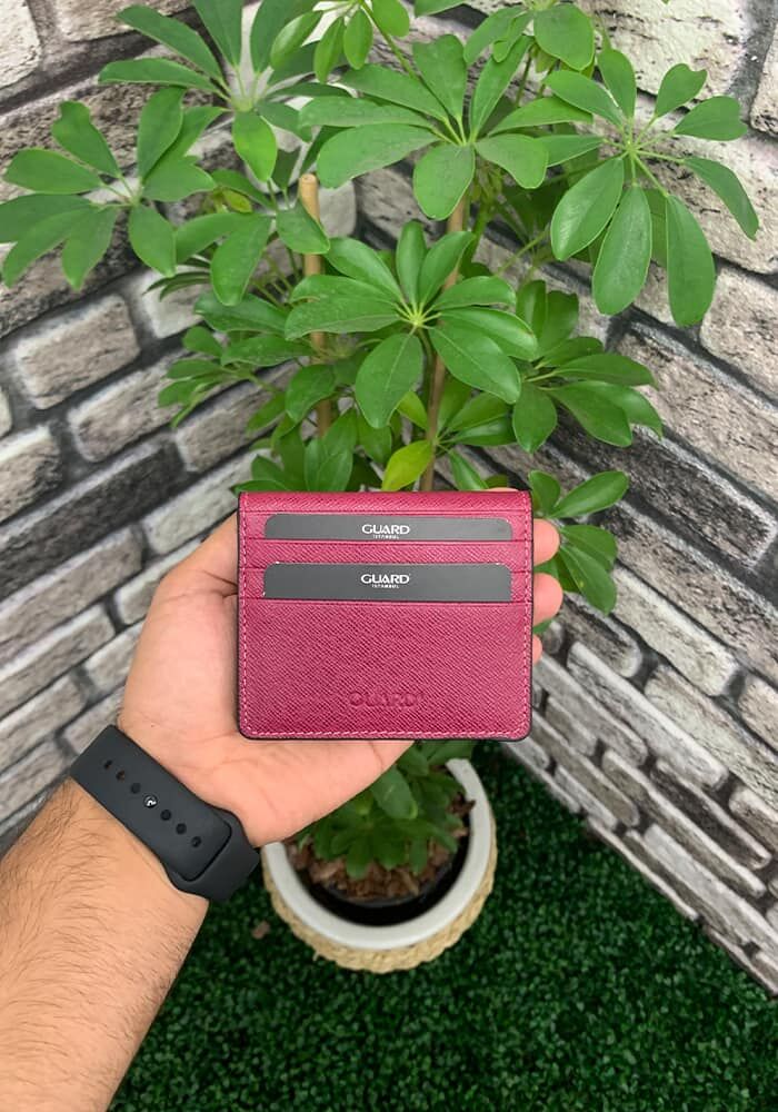 Fuchsia Saffiano Patented Design Leather Card Holder