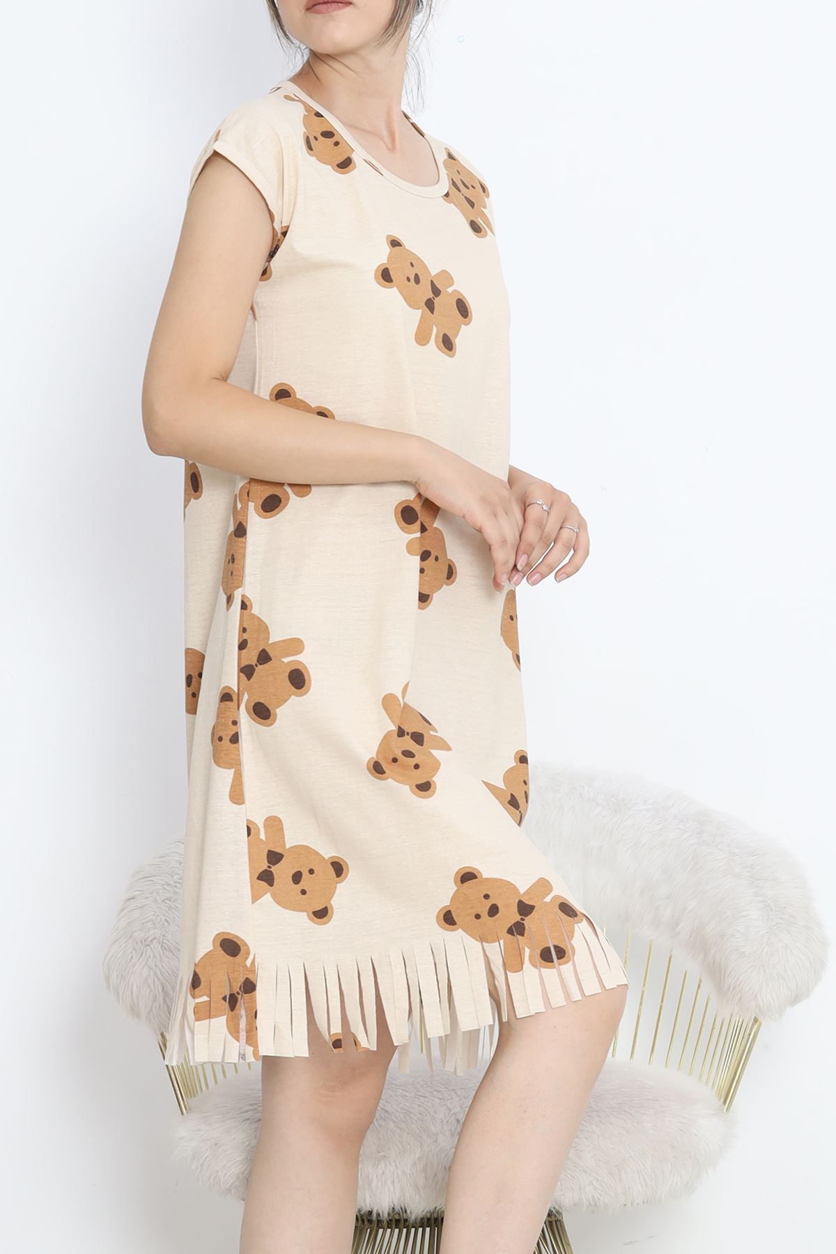 Printed Rotation Tasseled Dress Beige-Brown