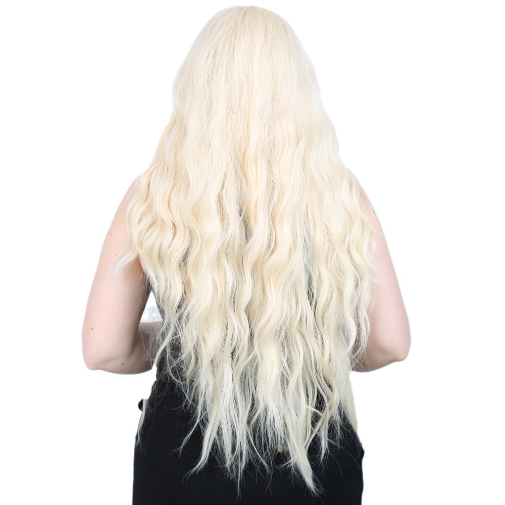 Kanekalon Fiber Synthetic Wig with Long Bangs with Water Wavy Look / Platinum