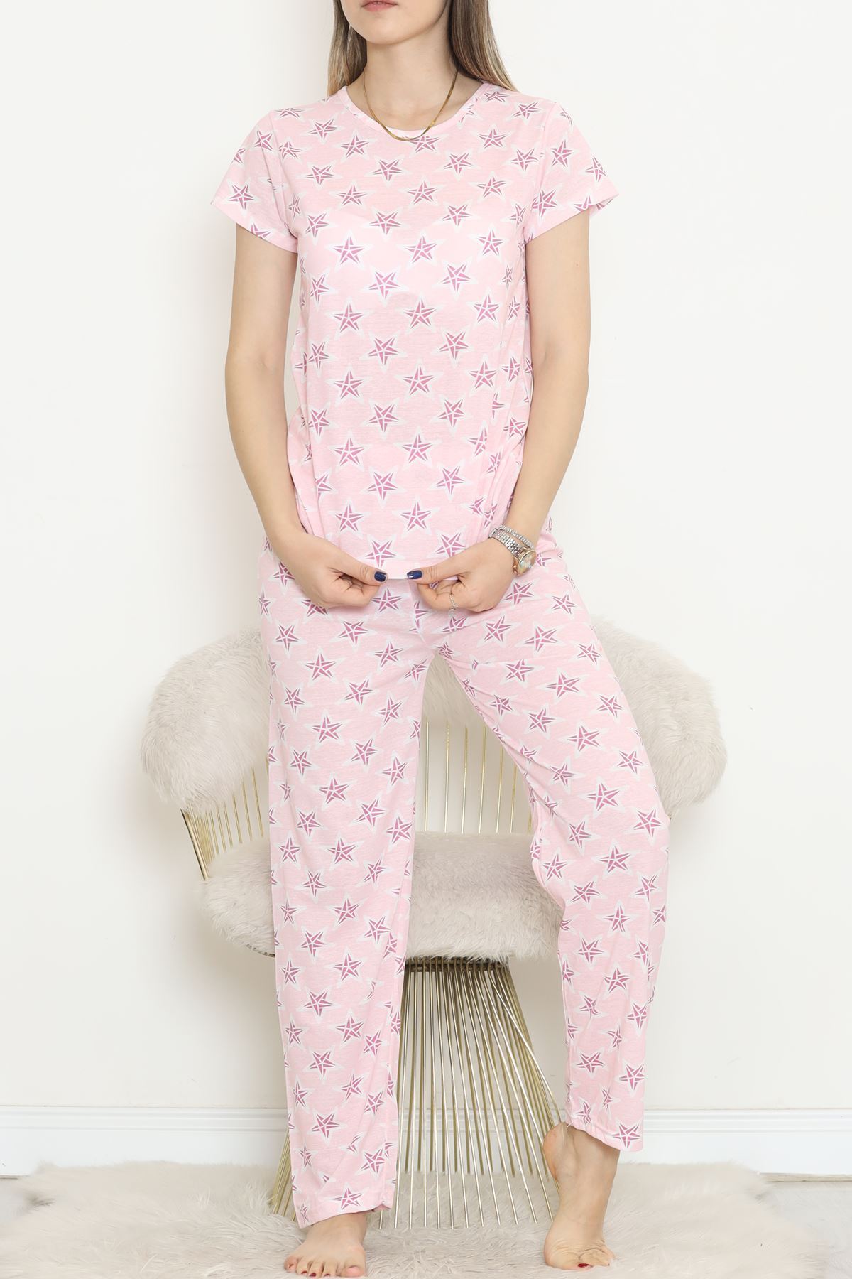 Patterned Pajama Set Pink and White