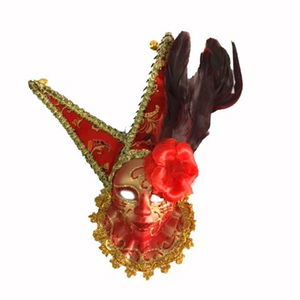 Decorative Seramaic Mask with Feathers Red Color