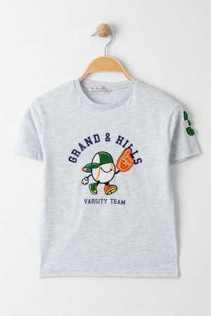 3-7 Years Embroidered Kids T-Shirt Gray