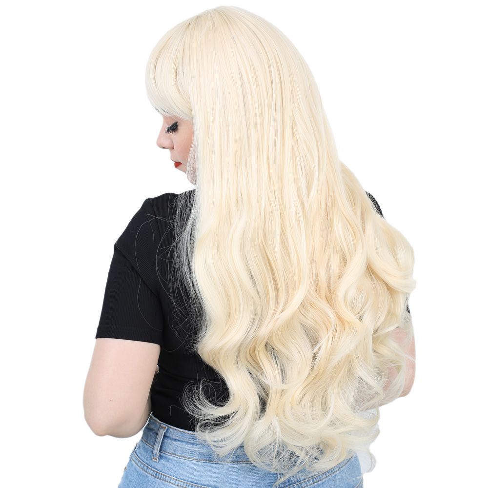 Long Wavy Kanekalon Fiber Synthetic Wig with Special Bangs / Platinum