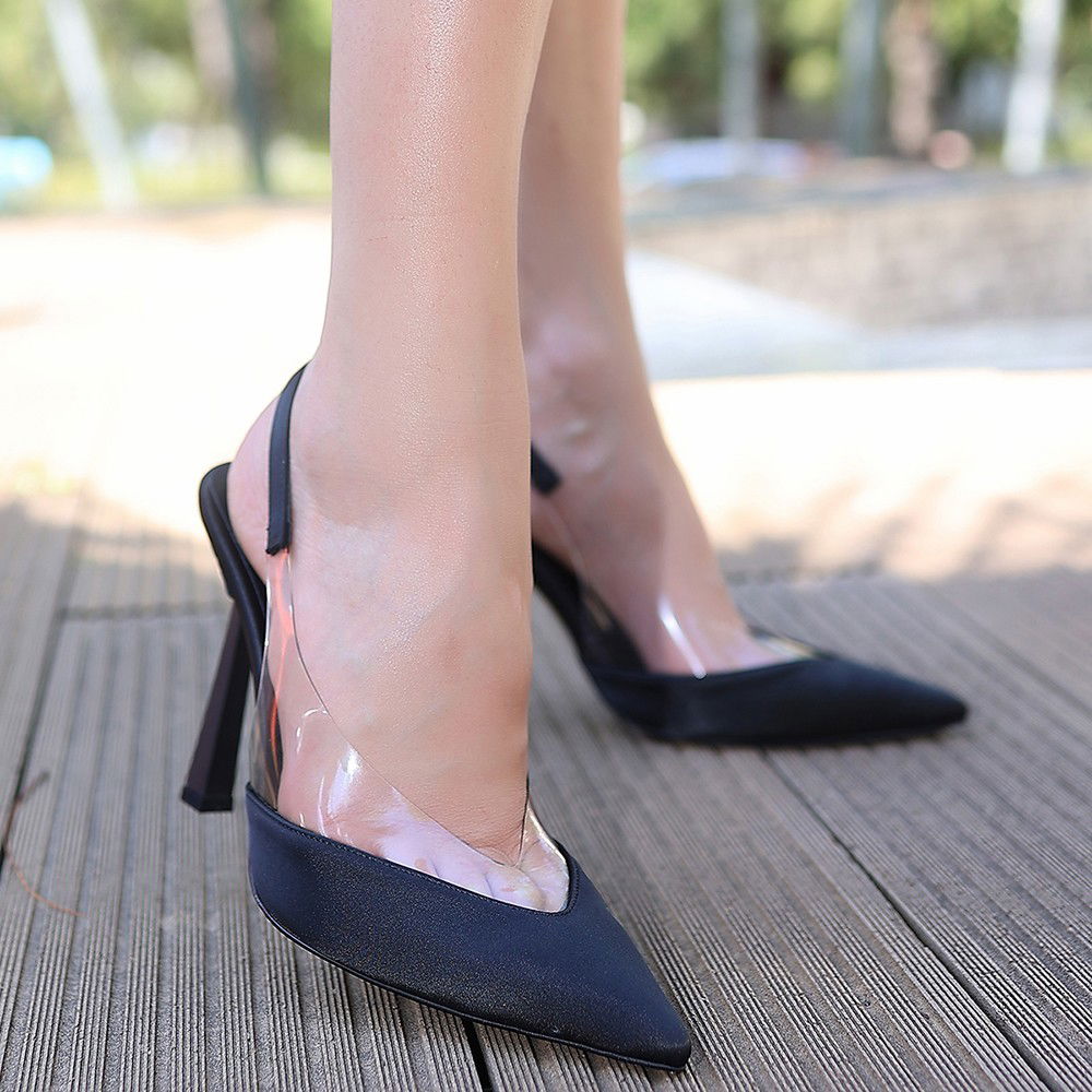 Black Satin Heeled Shoes