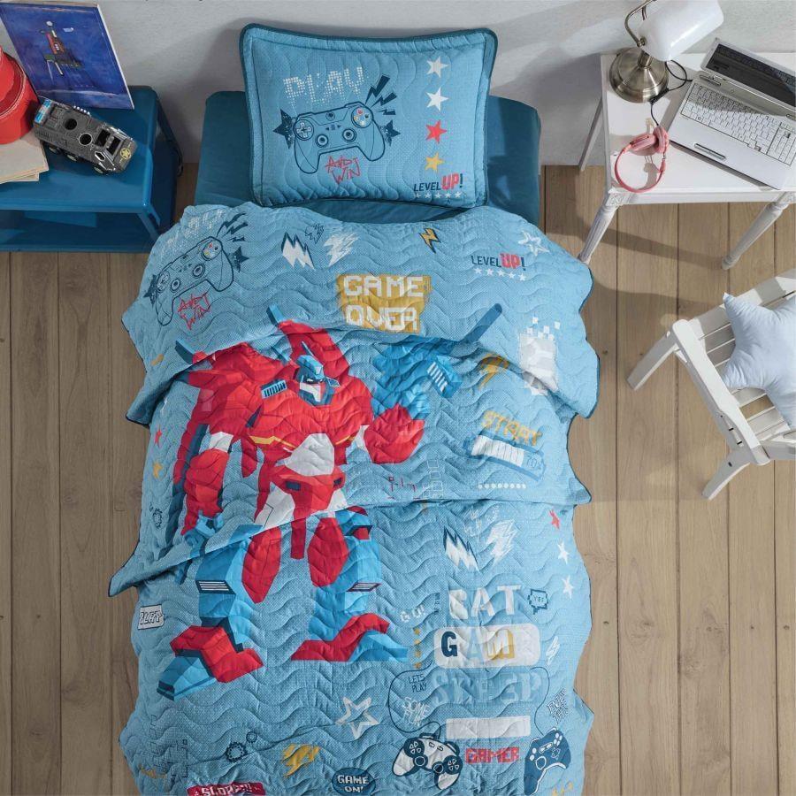 Single Bedspread Game Over v1 Blue