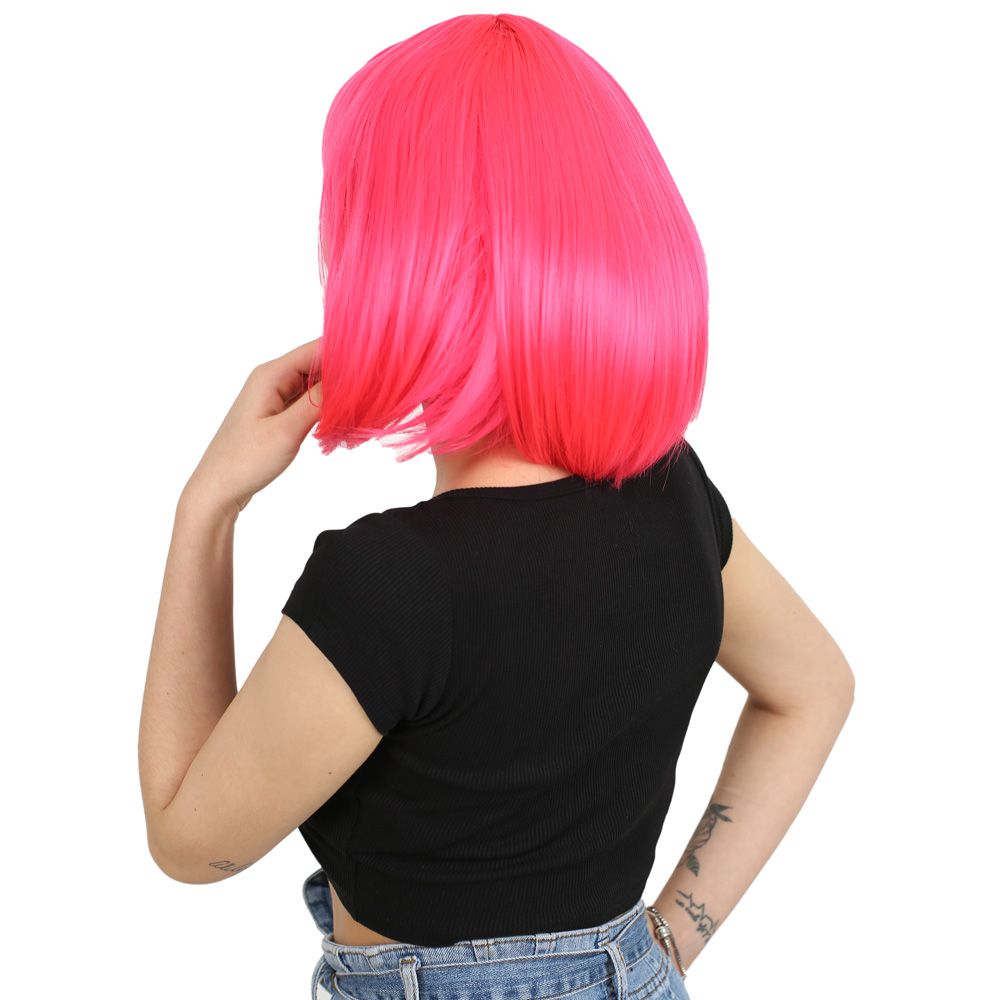 Kanekalon Fiber Synthetic Wig with Blunt Bangs / Neon Pink