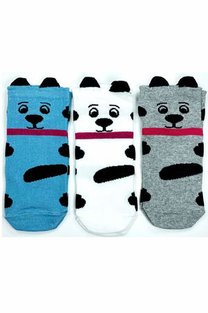 3 Pairs Dog Themed Cotton Soft Women Ankle Socks with 3D Ears