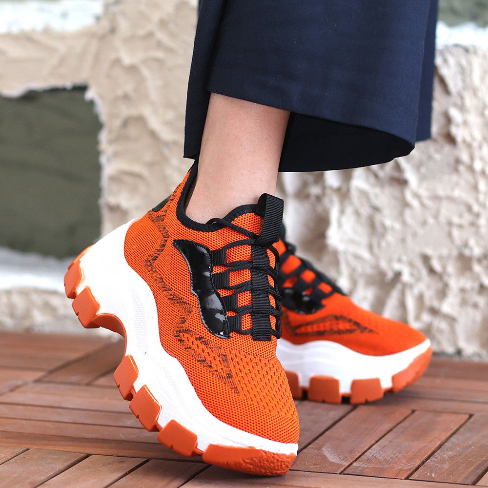 Orange Tricot Lace-up Sneakers