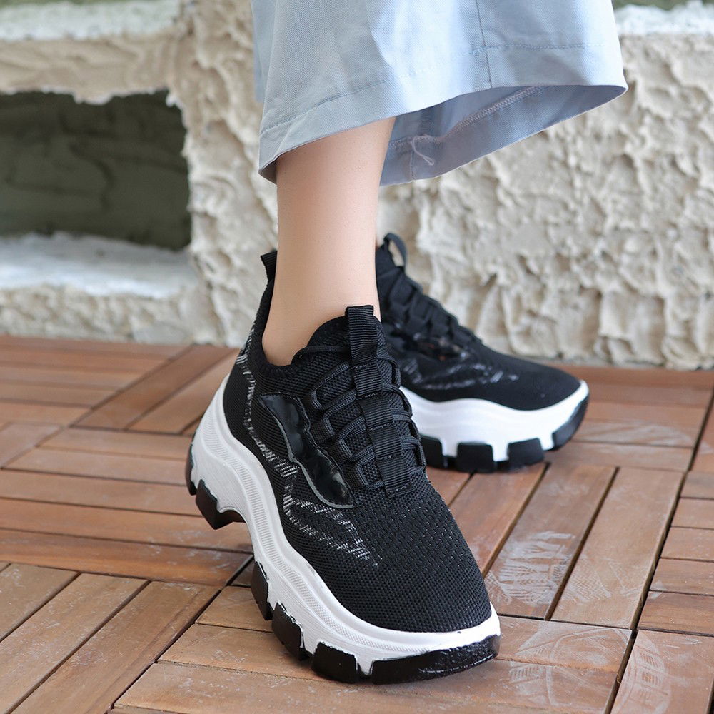 Black Tricot Lace-Up Sneakers