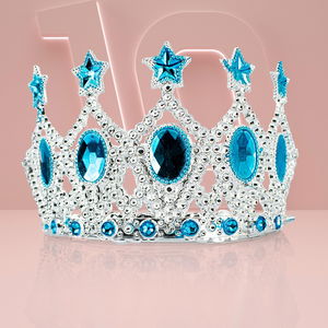 Children's Queen Crown - Blue Star Embroidered Princess Crown 15x7 cm