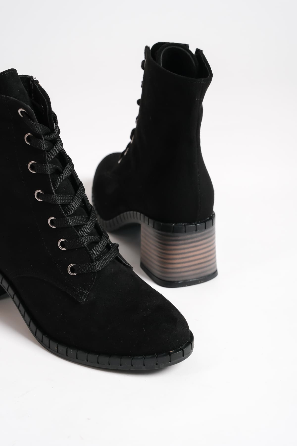 CLZ948 Lace-up Zippered Orthopedic Sole Water and Cold Resistant Heeled Suede Women's Boots ST Black