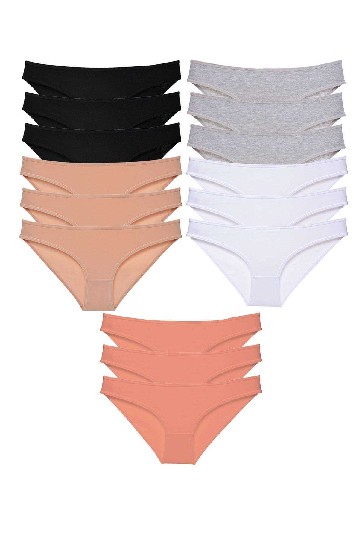 15pcs Super Eco Set Lycra Women Slip Panties Black Skin Gray White Powder